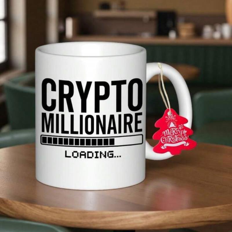 Tailorly White Ceramic 11 oz Mug - Crypto Millionaire Loading Minimalist Digital Progress Bar Graphic Featuring Black Geometric Elements Progress Bar