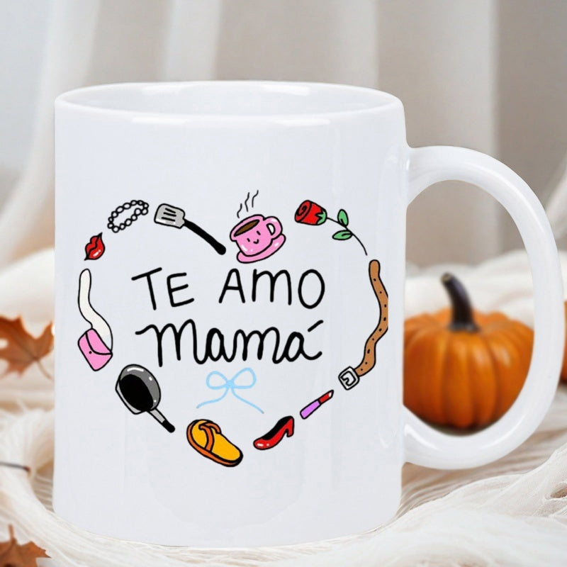 Tailorly White Ceramic 11 oz Mug - Hand Drawn Personal Accessories Forming A Decorative Artistic Motherhood Symbolic Heart