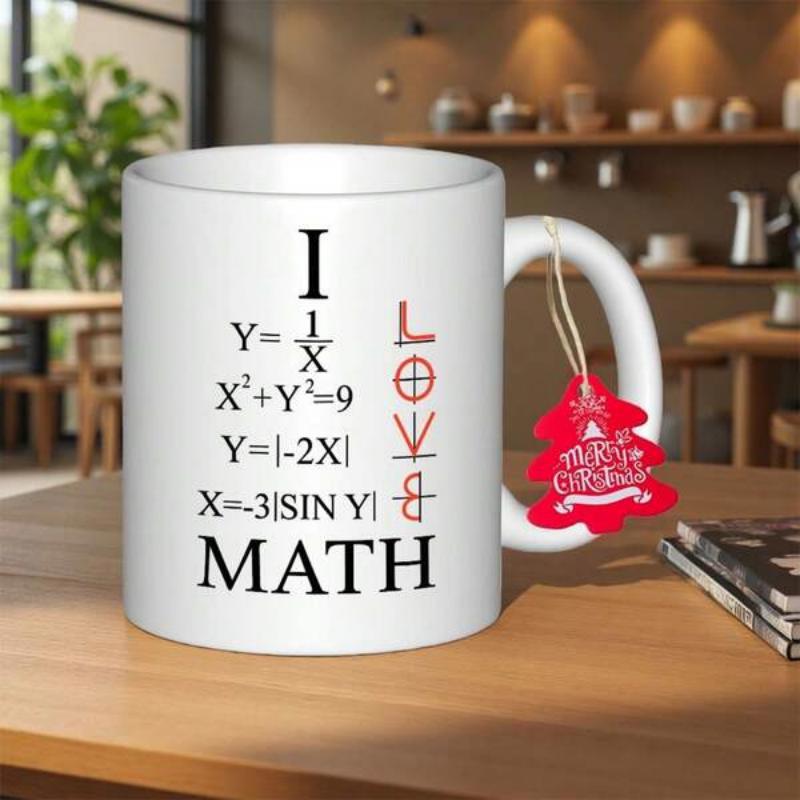 Tailorly White Ceramic 11 oz Mug - I Math Simple Mathematical Equations And Symbolic Red Vertical Letters On