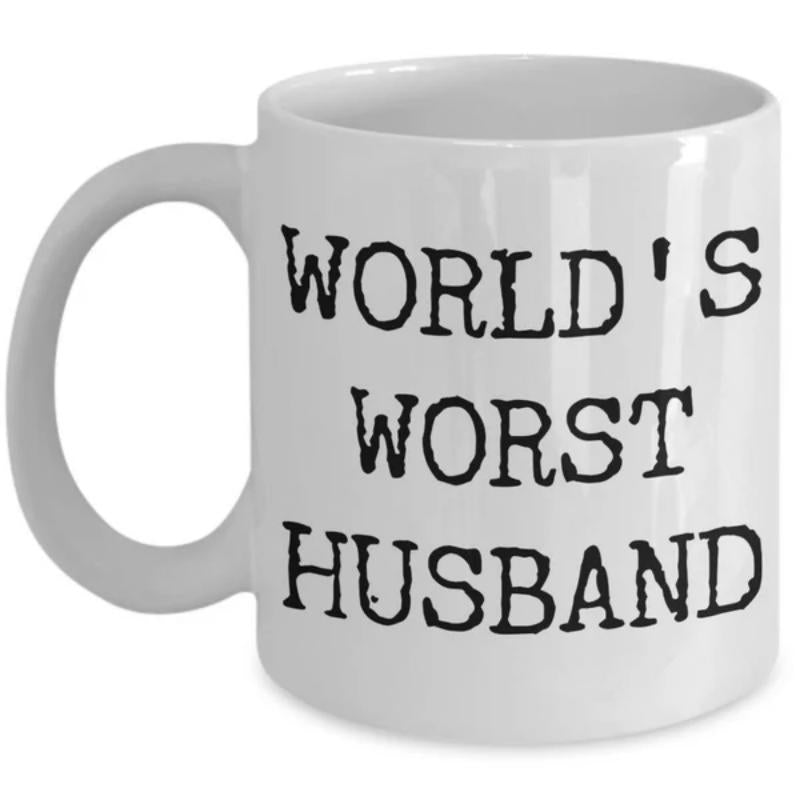 Tailorly White Ceramic 11 oz Mug - Worlds Worst Husband Minimalist Clean Ceramic Surface Featuring Bold Distressed Black Sans Serif Lettering Mug