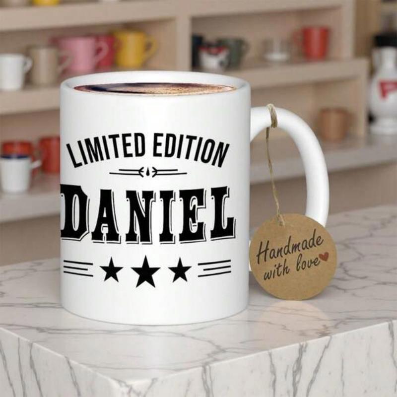 Tailorly White Ceramic 11 oz Mug - Limited Edition Daniel Sleek Featuring Bold Black Lettering And Three Stars Mug