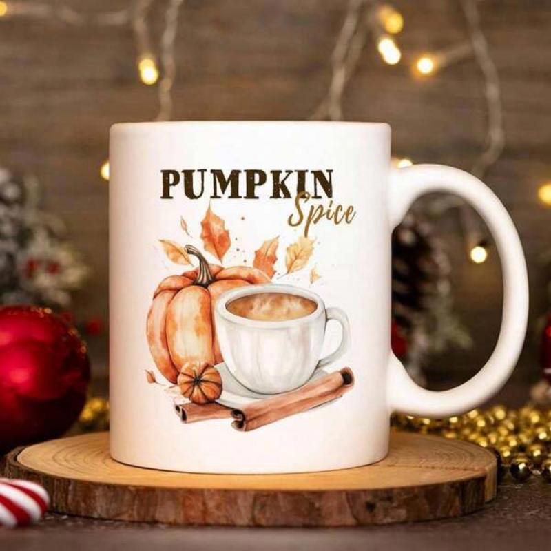 Tailorly White Ceramic 11 oz Mug - Pumpkin Spice Warm Autumn Theme With Cinnamon Sticks And Cozy Coffee Cup Pumpkin