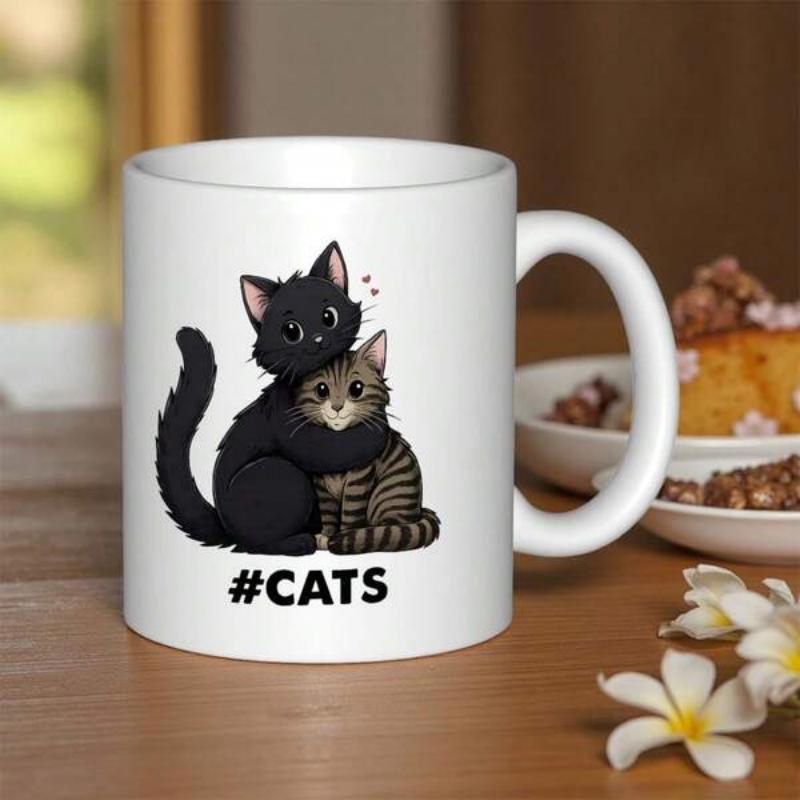 Tailorly White Ceramic 11 oz Mug - Cats Two Adorable Cuddly Kittens Hugging Each Other In A Sweet Embrace Cat