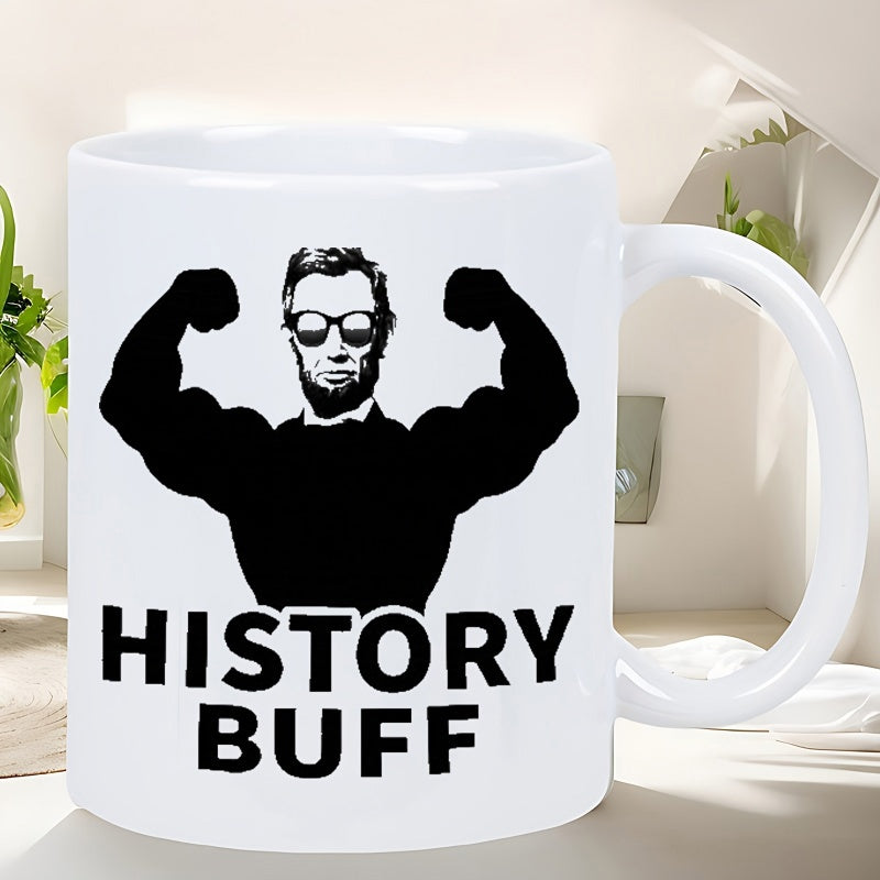 Tailorly White Ceramic 11 oz Mug - History Buff Strong Muscular Body With Sunglasses Portraying Famous Leader Abraham Lincoln Man