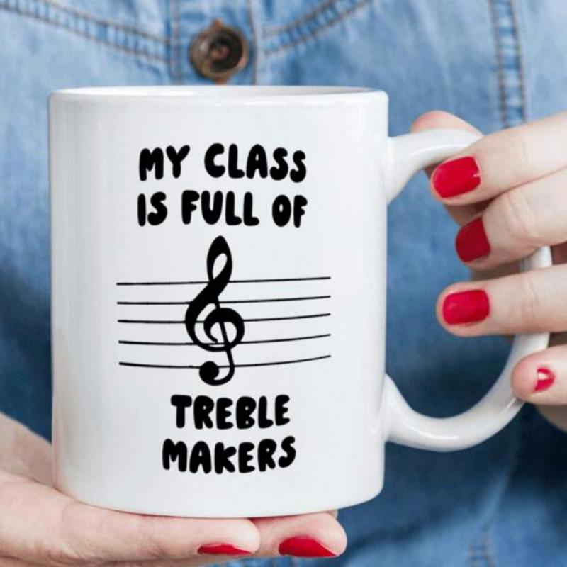 Tailorly White Ceramic 11 oz Mug - My Class Is Full Of Treble Makers Minimalist Five Line Musical Staff Featuring A Bold Classic Treble Clef