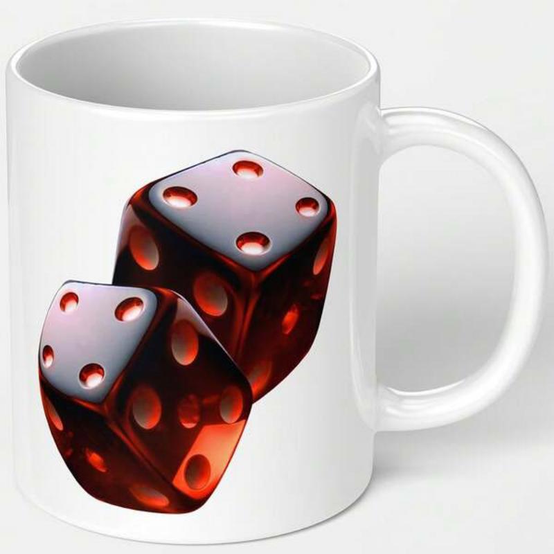 Tailorly White Ceramic 11 oz Mug - Pair Of Translucent Red Gaming Cubes Glowing Under Bright Studio Lighting Dice