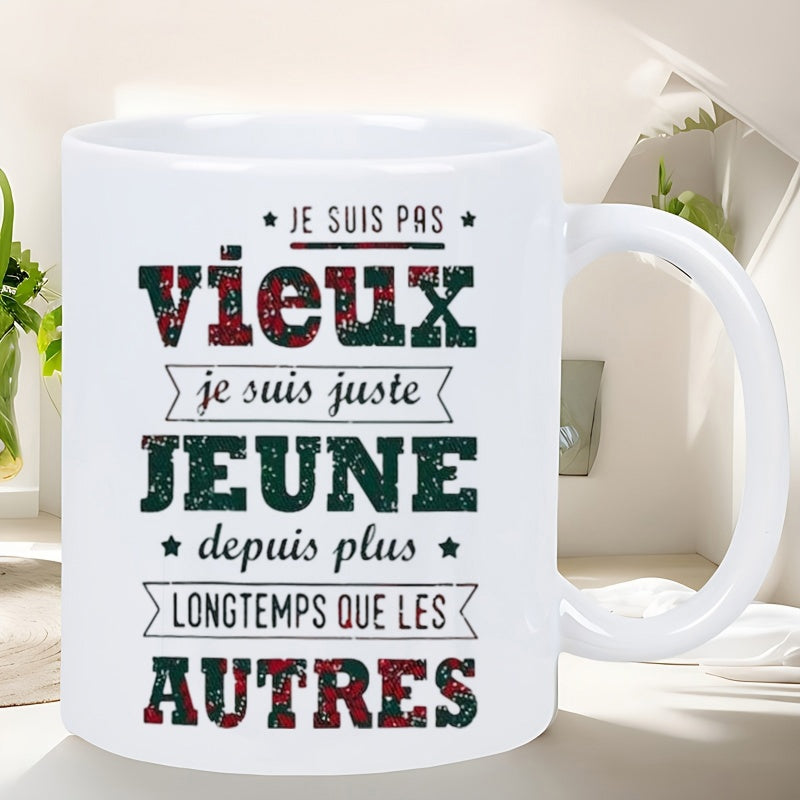 Tailorly White Ceramic 11 oz Mug - Decorative Typographic Layout With Banners And Stars Patterned Text Mug