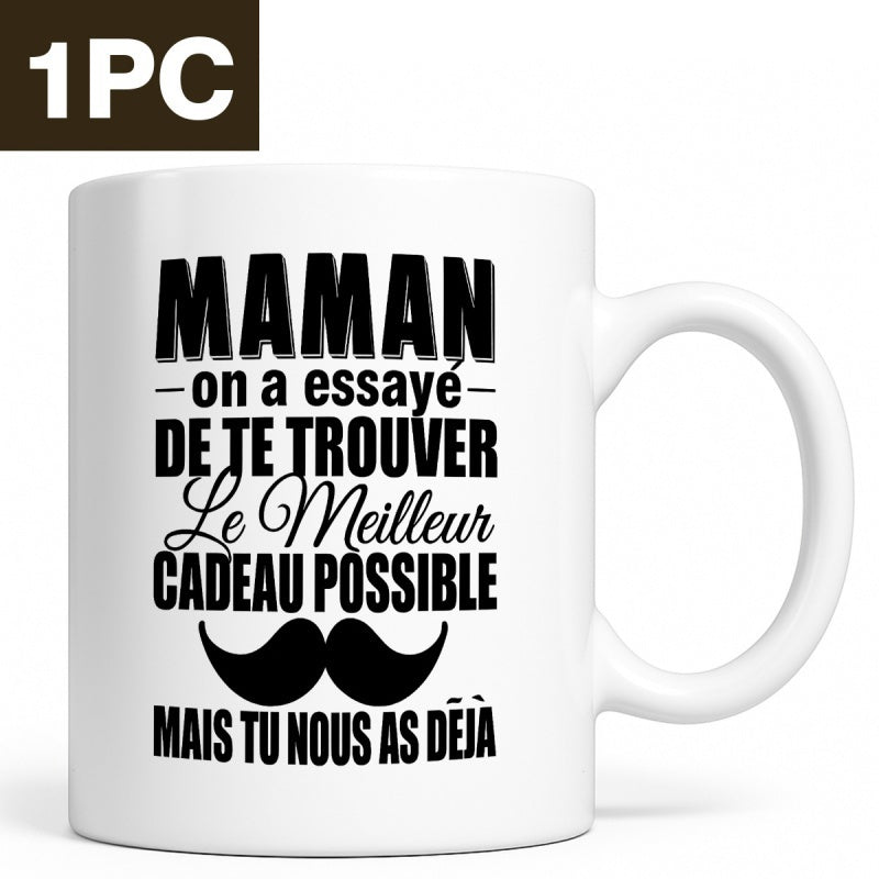 Tailorly White Ceramic 11 oz Mug - Sleek Minimalist Black Handlebar Graphic Floating On A White Background Mustache