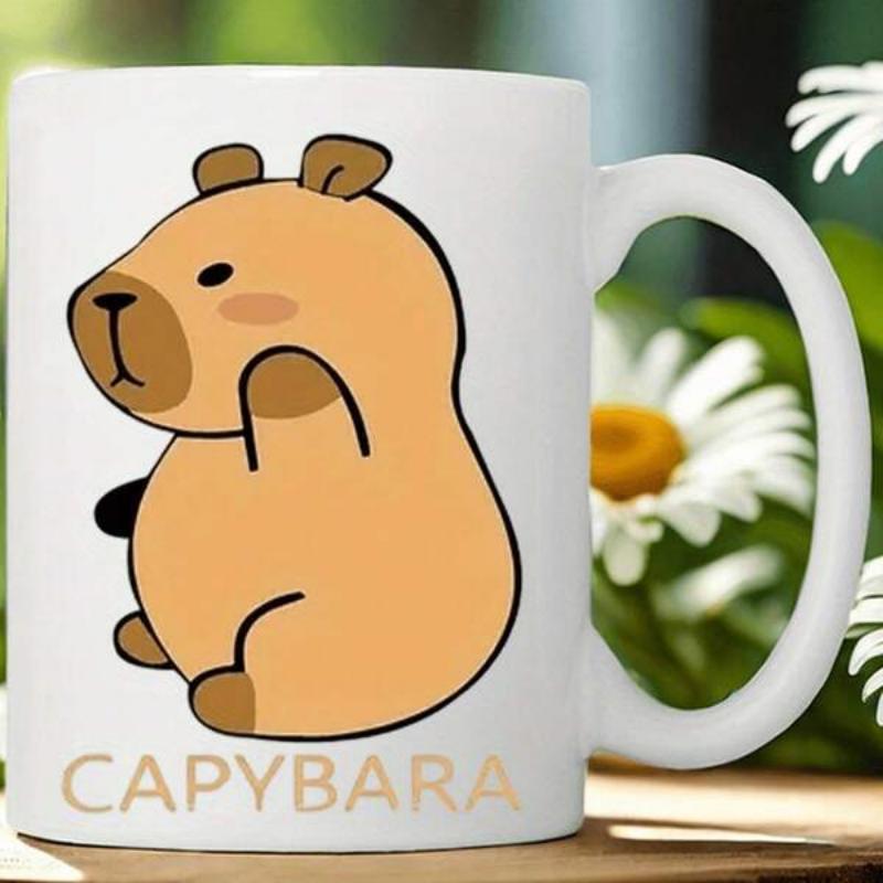Tailorly White Ceramic 11 oz Mug - Capybara Adorable Cartoon Animal Sitting And Waving Its Little Hand Capybara