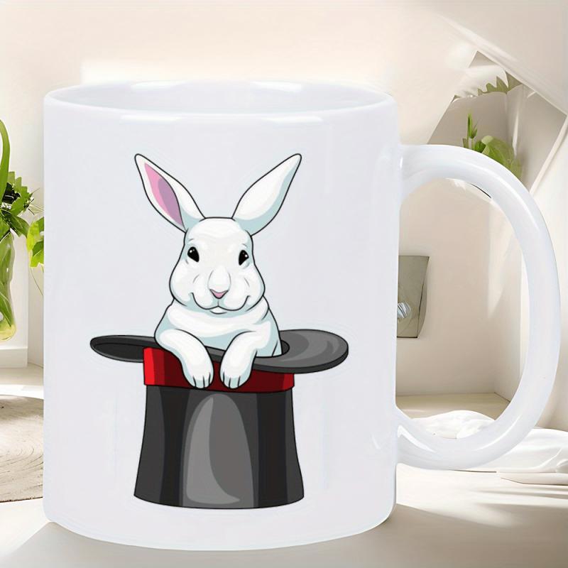 Tailorly White Ceramic 11 oz Mug - Adorable Little White Bunny Emerging From A Classic Magician Top Hat Rabbit
