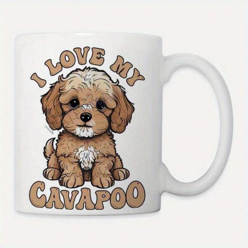 Tailorly White Ceramic 11 oz Mug - I Love My Cavapoo Adorable Brown And White Fluffy Cartoon Puppy Dog Sitting Calmly Cavapoo
