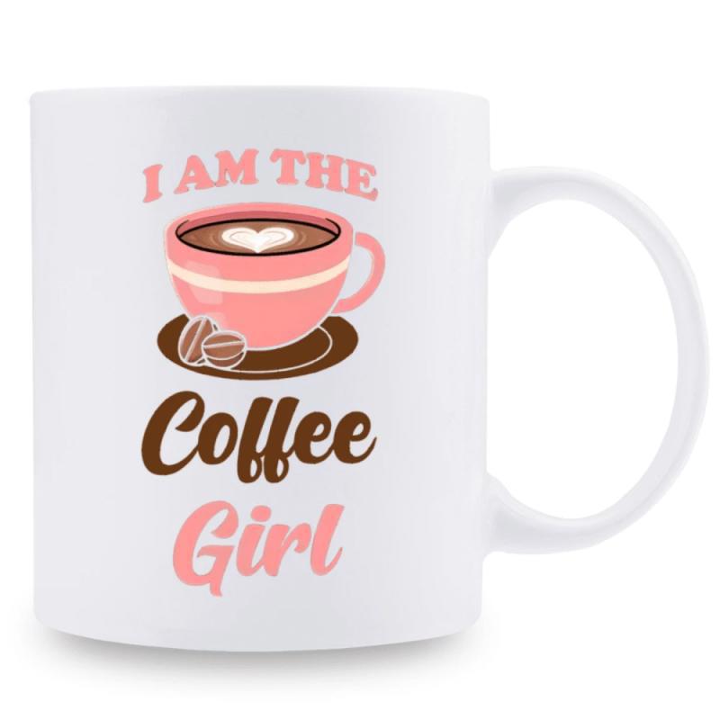 Tailorly White Ceramic 11 oz Mug - I Am The Coffee Girl Vibrant Pink Ceramic Cup Featuring Heart Latte Art And Coffee Beans Mug