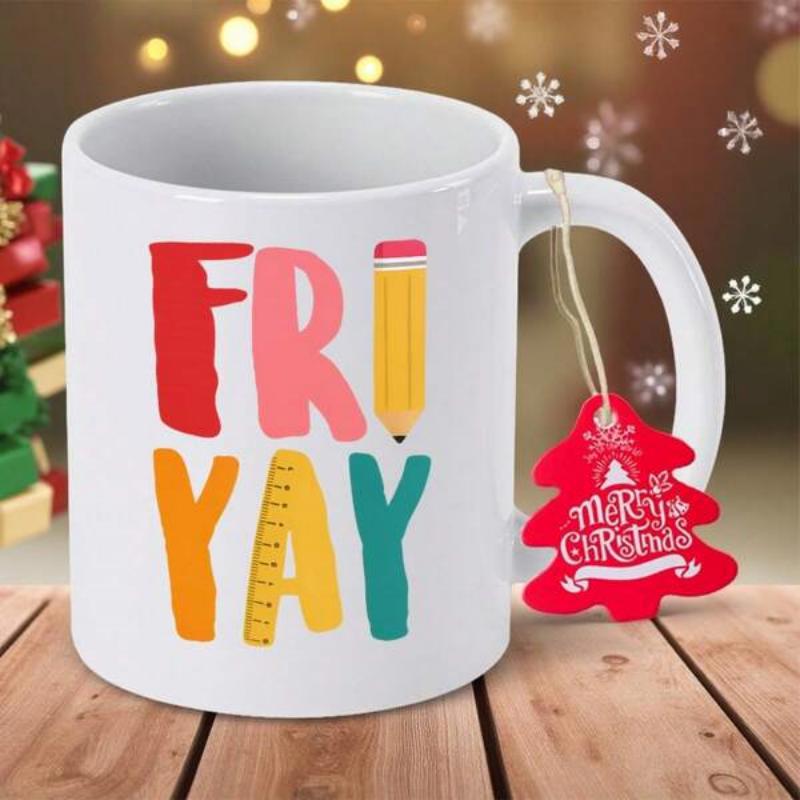 Tailorly White Ceramic 11 oz Mug - Friyay Colorful Hand Drawn Letters Featuring Educational School Supplies On Ceramic Mug