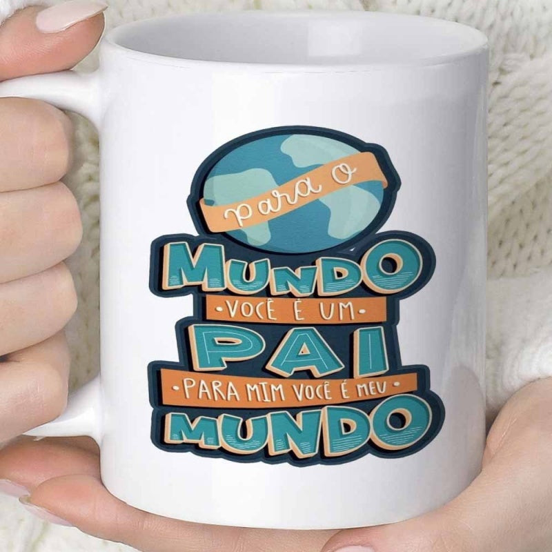 Tailorly White Ceramic 11 oz Mug - Vibrant Artistic Teal And Orange Earth Graphic With Stylized Layered Lettering Globe