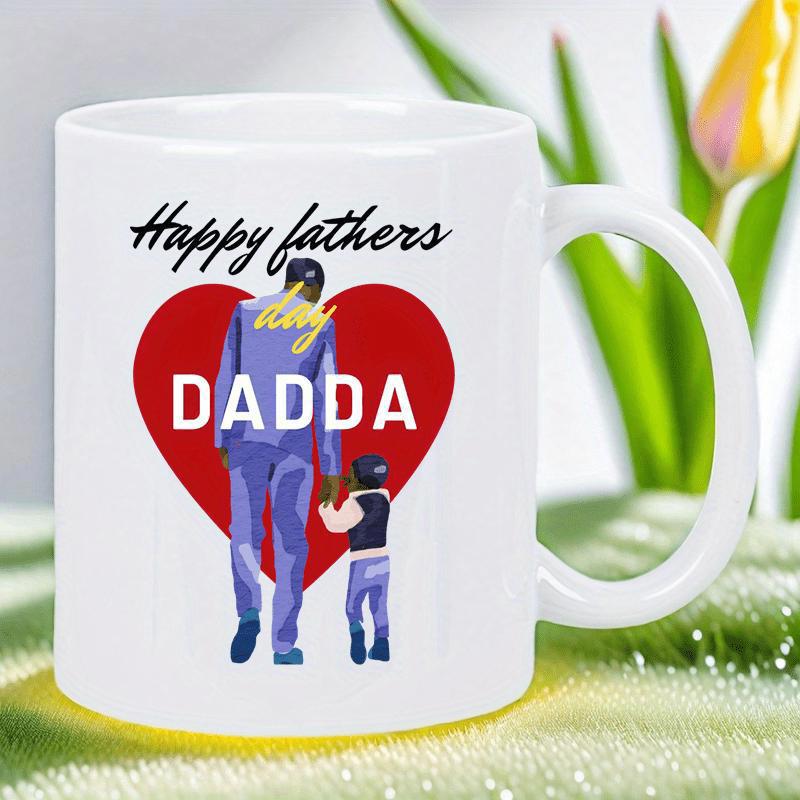 Tailorly White Ceramic 11 oz Mug - Happy Fathers Day Dadda Father And Son Walking Hand In Hand Inside A Large Red Heart Mug