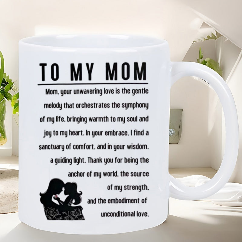 Tailorly White Ceramic 11 oz Mug - To My Mom Elegant Black Silhouette Showing Heartfelt Connection Between A Loving Mother And Daughter Silhouette