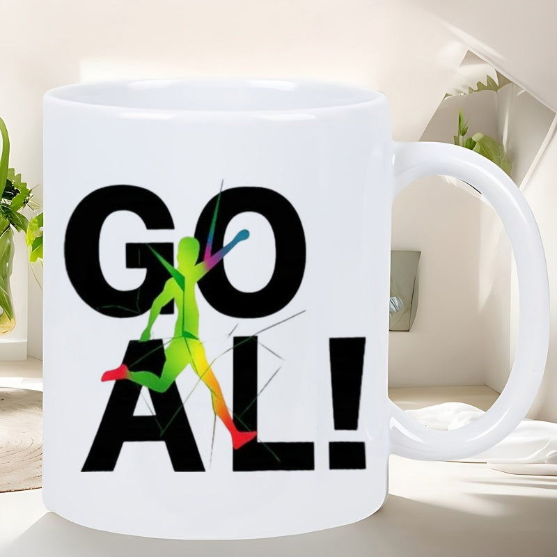 Tailorly White Ceramic 11 oz Mug - Goal Dynamic Colorful Silhouette Of A Person Running And Celebrating With Determination Runner