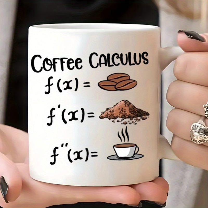 Tailorly White Ceramic 11 oz Mug - Coffee Calculus Mathematical Derivative Symbols With Roasted Beans And Steaming Cup Coffee