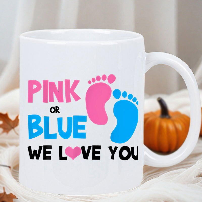 Tailorly White Ceramic 11 oz Mug - Pink Or Blue We Love You Sweet Tiny Baby Feet With Pink Heart For Gender Reveal Footprint