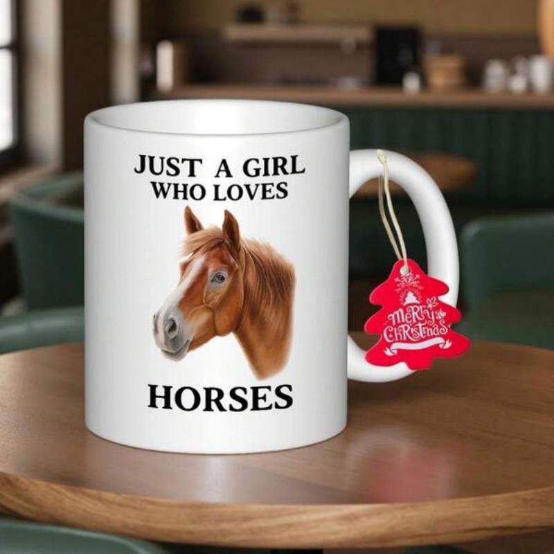 Tailorly White Ceramic 11 oz Mug - Just A Girl Who Loves Horses Realistic Portrait Of A Majestic Brown Animal Head Horse