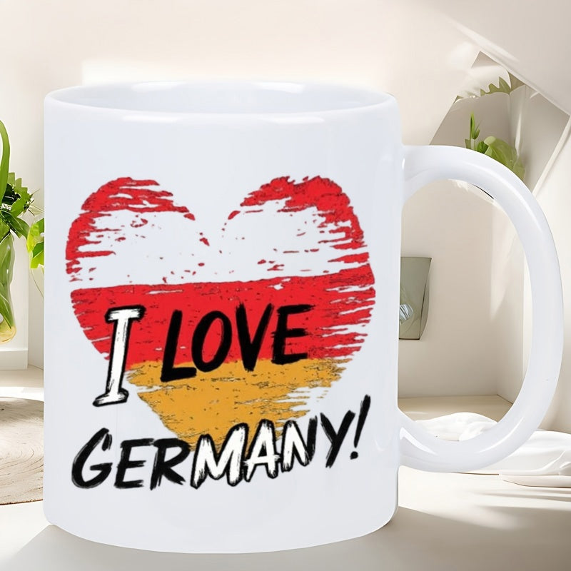 Tailorly White Ceramic 11 oz Mug - I Love Germany Vibrant Artistic Brush Stroke Heart Pattern With Distressed National Flag Texture Mug