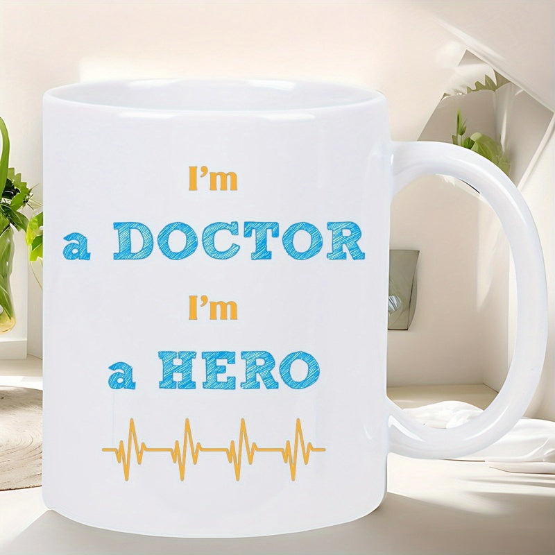 Tailorly White Ceramic 11 oz Mug - Im A Doctor Im A Hero Minimalist Golden Pulse Line Showing Rhythmic Heartbeat Pattern Vital Heartbeat