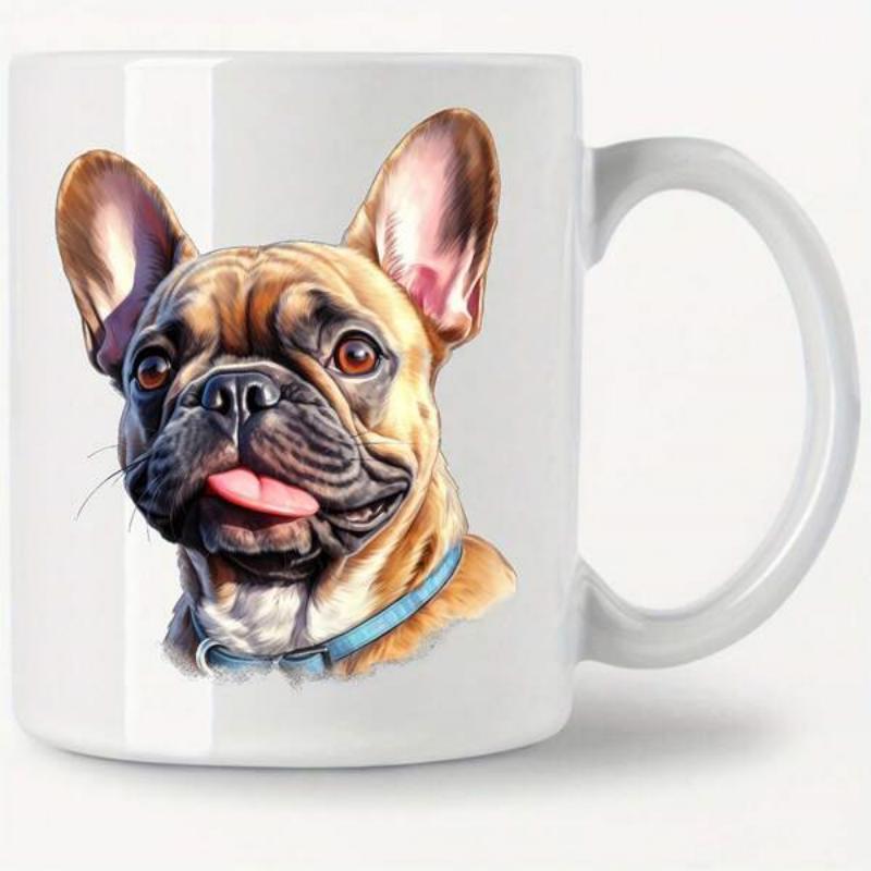 Tailorly White Ceramic 11 oz Mug - Charming Fawn French Bulldog Sticking Tongue Out Wearing Blue Collar Pet Dog