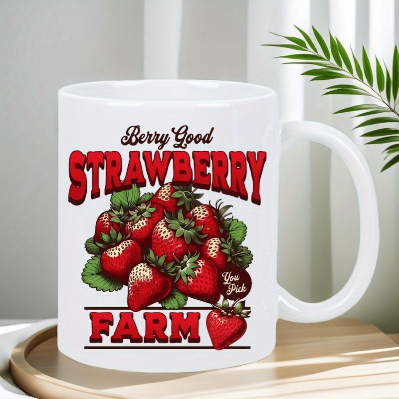 Tailorly White Ceramic 11 oz Mug - Berry Good Strawberry Farm You Pick Fresh Red Garden Fruits Nestled Within Vibrant Green Leaves Among Summer Harvest Strawberry