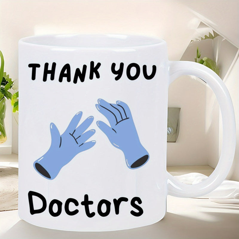 Tailorly White Ceramic 11 oz Mug - Thank You Doctors Pair Of Blue Medical Gloves Clapping Together On A Minimalist White Gloves
