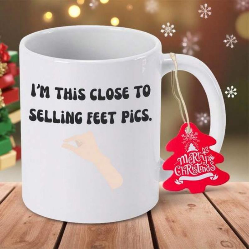 Tailorly White Ceramic 11 oz Mug - Im This Close To Selling Feet Pics Minimalist Hand Gesture Showing Small Distance Between Fingers Humor Hand