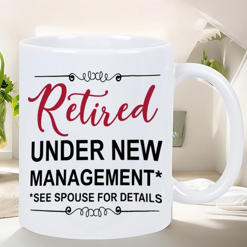Tailorly White Ceramic 11 oz Mug - Retired Under New Management See Spouse For Details Minimalist Elegant Decorative Swirls Set Against A Clean Polished