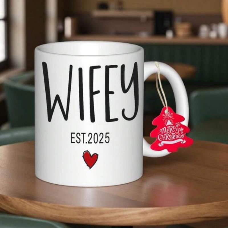 Tailorly White Ceramic 11 oz Mug - Wifey Est 2025 Minimalist Style Featuring Hand Drawn Red Heart Below Bold Modern Artistic Font Mug