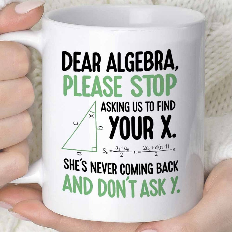 Tailorly White Ceramic 11 oz Mug - Dear Algebra Please Stop Asking Us To Find Your X She's Never Coming Back And Don't Ask Y Minimalist Geometric Triangle With