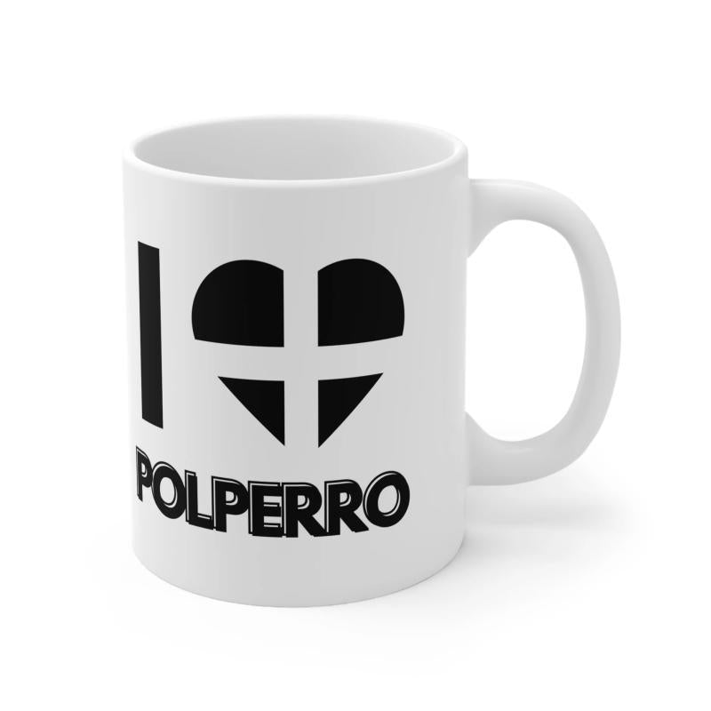 Tailorly White Ceramic 11 oz Mug - I Polperro Minimalistic Design Featuring A Heart Shaped Cornish Cross Graphic Mug