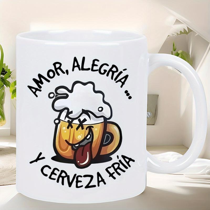Tailorly White Ceramic 11 oz Mug - Handcrafted Metal Art Style With Frothy Head And Silly Face Beer Mug