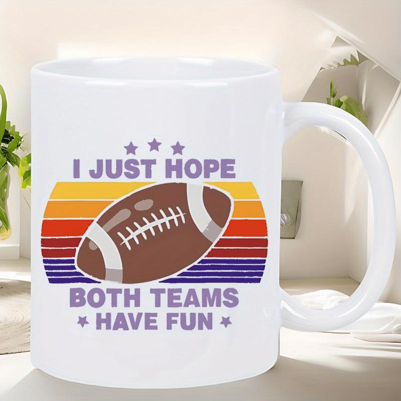 Tailorly White Ceramic 11 oz Mug - I Just Hope Both Teams Have Fun Retro Sunset Stripes With Classic Textured Brown American Football