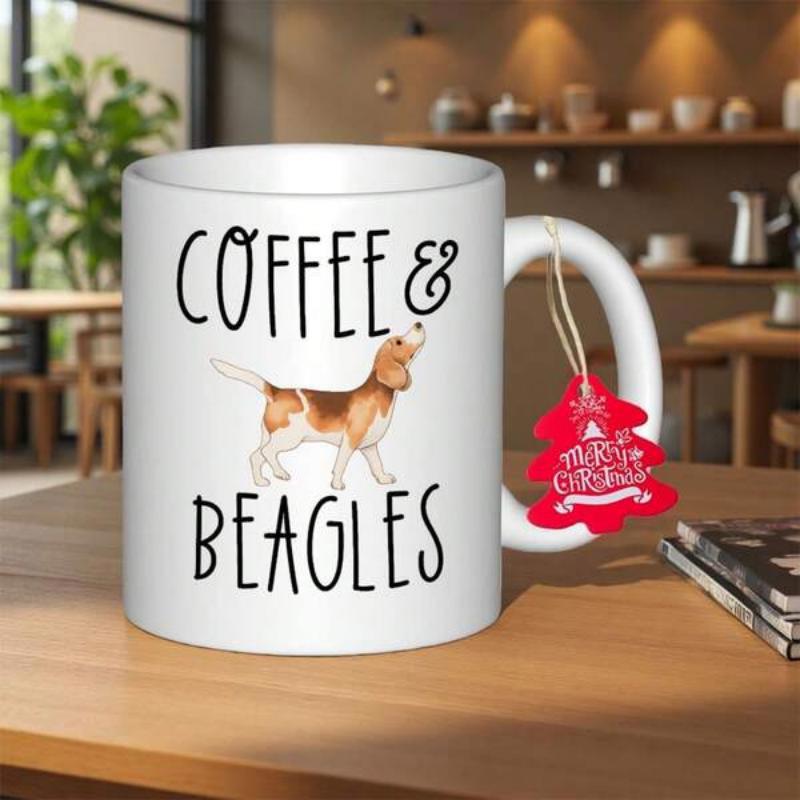Tailorly White Ceramic 11 oz Mug - Coffee Beagles Standing Alert Curious Looking Up With Tail Raised Beagle
