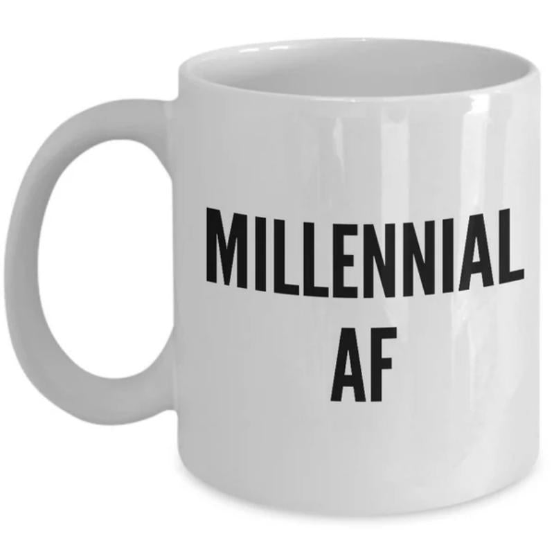 Tailorly White Ceramic 11 oz Mug - Millennial AF Minimalist Bold Black Sans Serif Typography On Glossy
