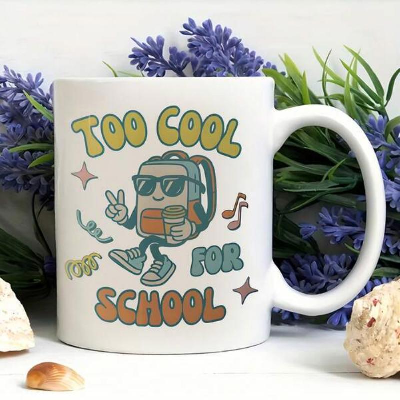 Tailorly White Ceramic 11 oz Mug - Too Cool For School Animated Retro Character Wearing Sunglasses Making A Friendly Peace Sign Backpack