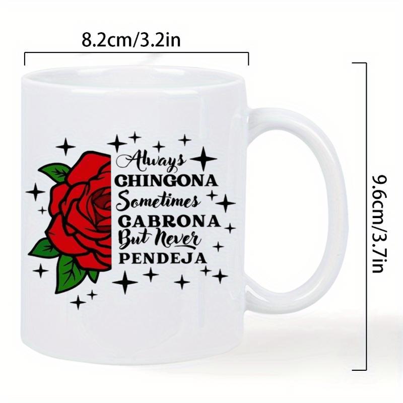 Tailorly White Ceramic 11 oz Mug - Always Sometimes But Never Vibrant Red Rose Half With Sparkling Black Stars On White Background Rose
