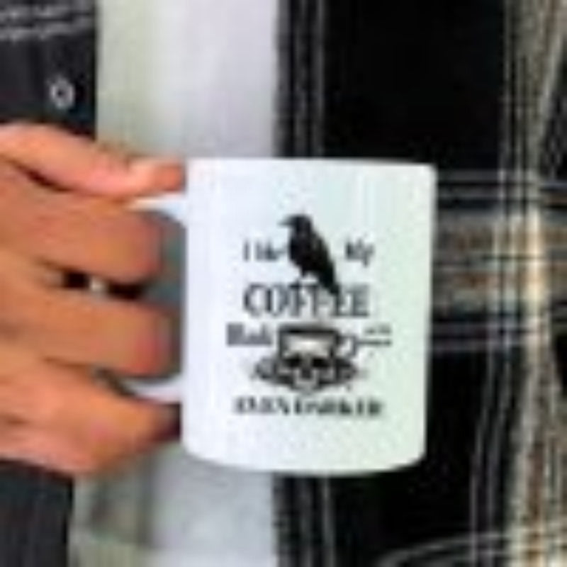 Tailorly White Ceramic 11 oz Mug - I Like My Coffee Black And My Soul Even Darker Gothic Raven Perched Upon A Dark Skeleton Coffee Cup Crow