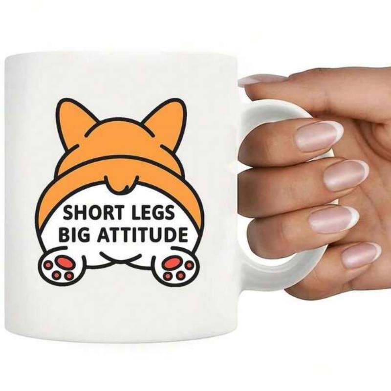 Tailorly White Ceramic 11 oz Mug - Short Legs Big Attitude Cute Orange Cartoon Corgi Backside With Tiny Paws And Pointed Ears Corgi