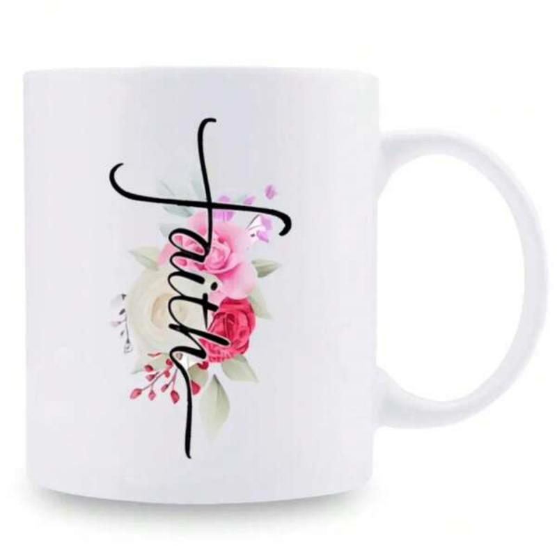 Tailorly White Ceramic 11 oz Mug - Faith Beautiful Watercolor Pink Roses With Blooming Petals And Greenery Flower