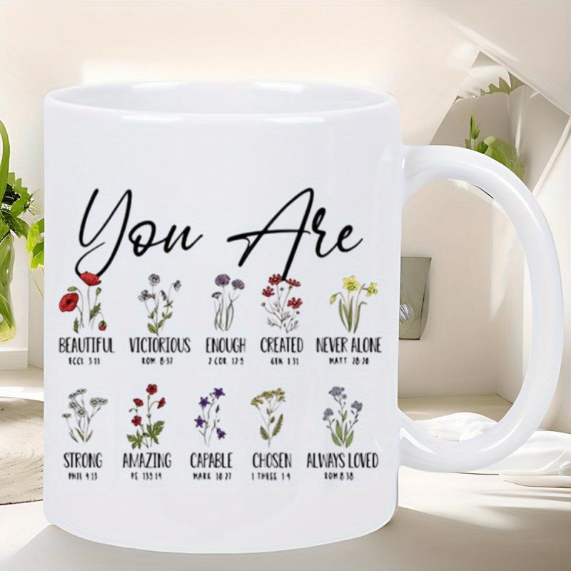 Tailorly White Ceramic 11 oz Mug - You Are Elegant Colorful Wildflowers Arranged In A Neat Rows Artistic Pattern Flower