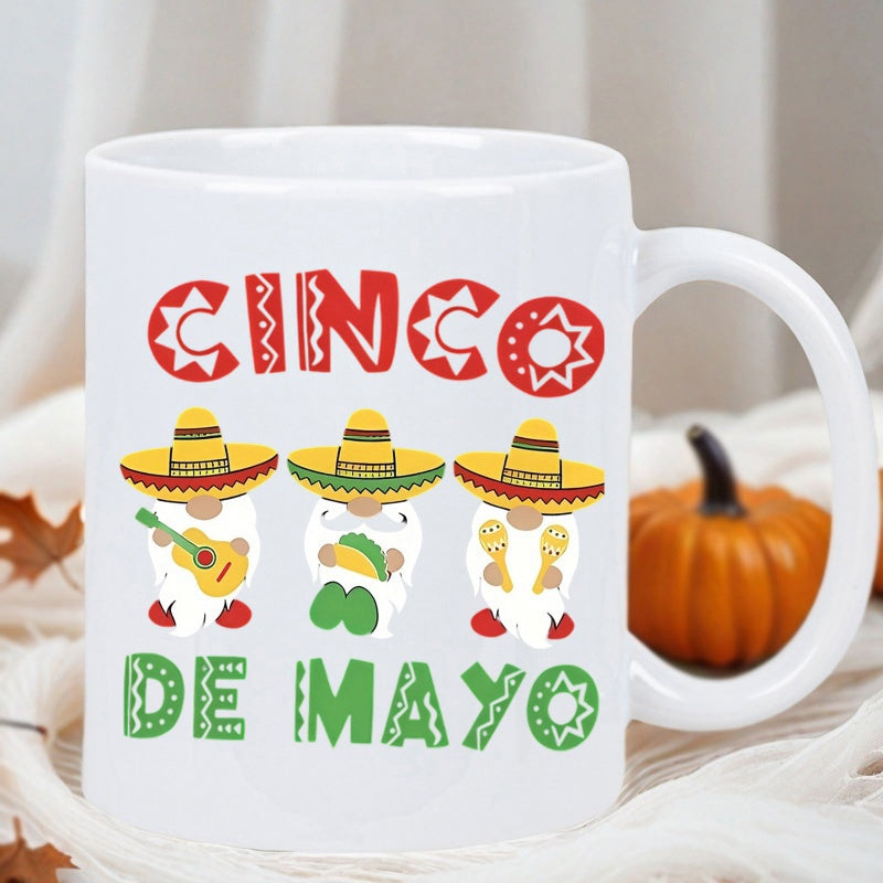 Tailorly White Ceramic 11 oz Mug - Cinco De Mayo Festive With Mexican Themed Sombrero Wearing Gnomes