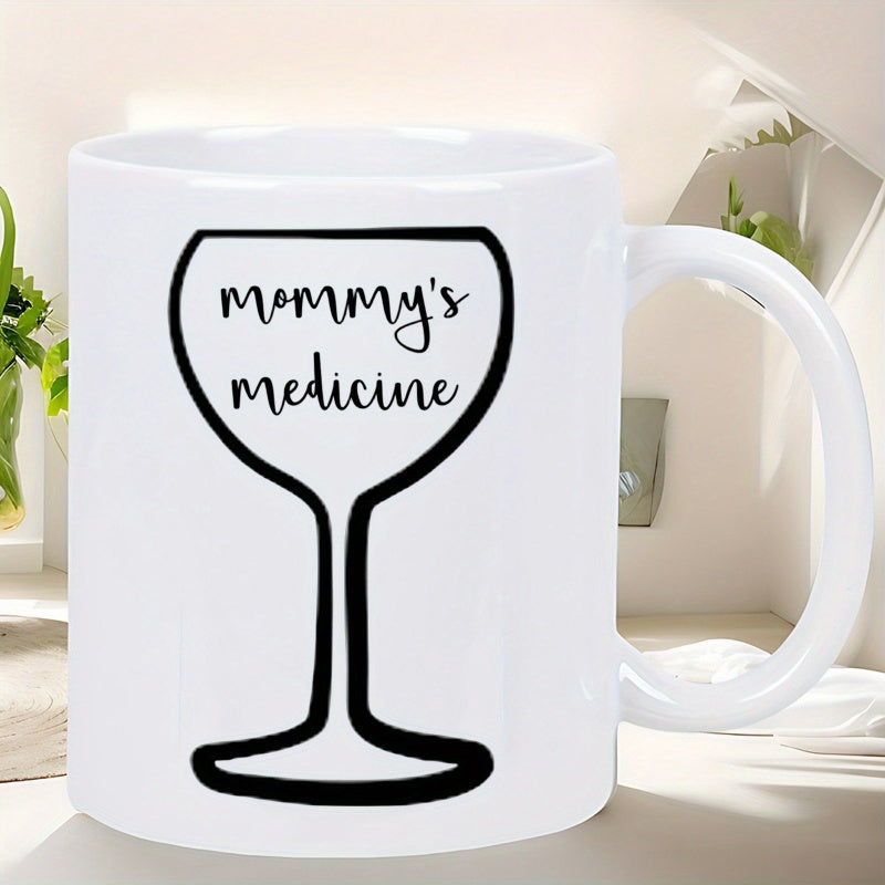 Tailorly White Ceramic 11 oz Mug - Mommys Medicine Minimalist Black Outline Featuring A Stylized Wine Glass Silhouette Wine Glass