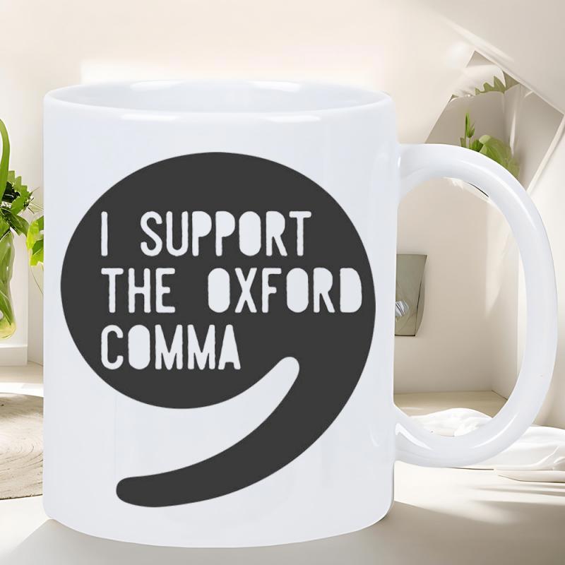 Tailorly White Ceramic 11 oz Mug - I Support The Oxford Comma Bold Black Minimalist Punctuation Symbol With Stylized Modern Typographic Comma