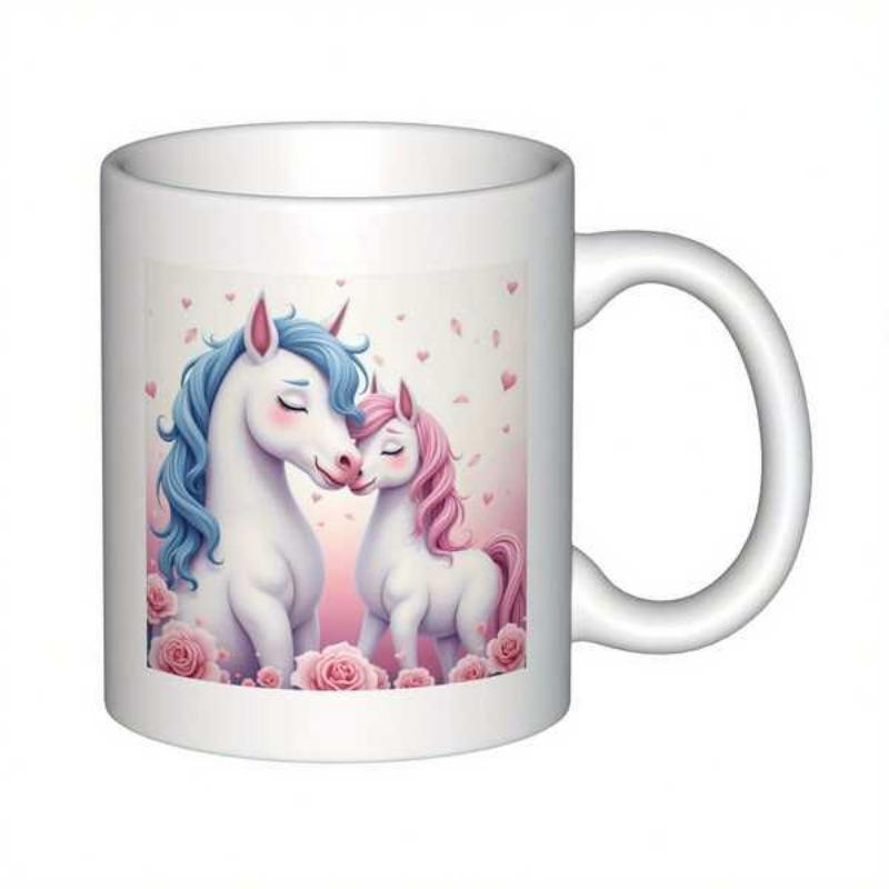Tailorly White Ceramic 11 oz Mug - Loving Fantasy Creatures Among Pink Roses And Floating Magic Unicorn