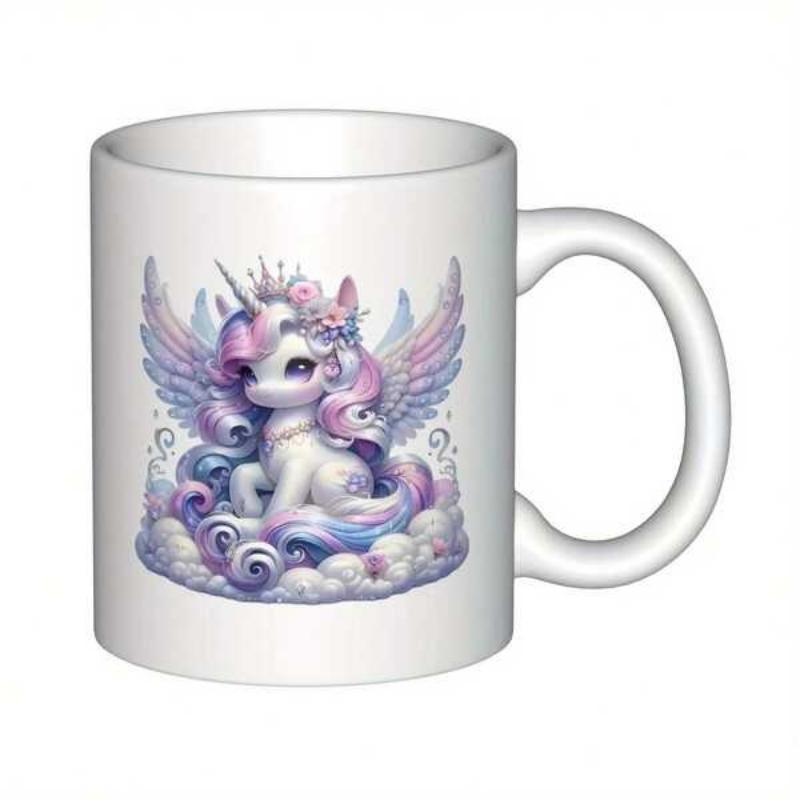 Tailorly White Ceramic 11 oz Mug - Majestic Pastel Winged Creature Resting On Soft Fluffy Magical White Clouds Unicorn