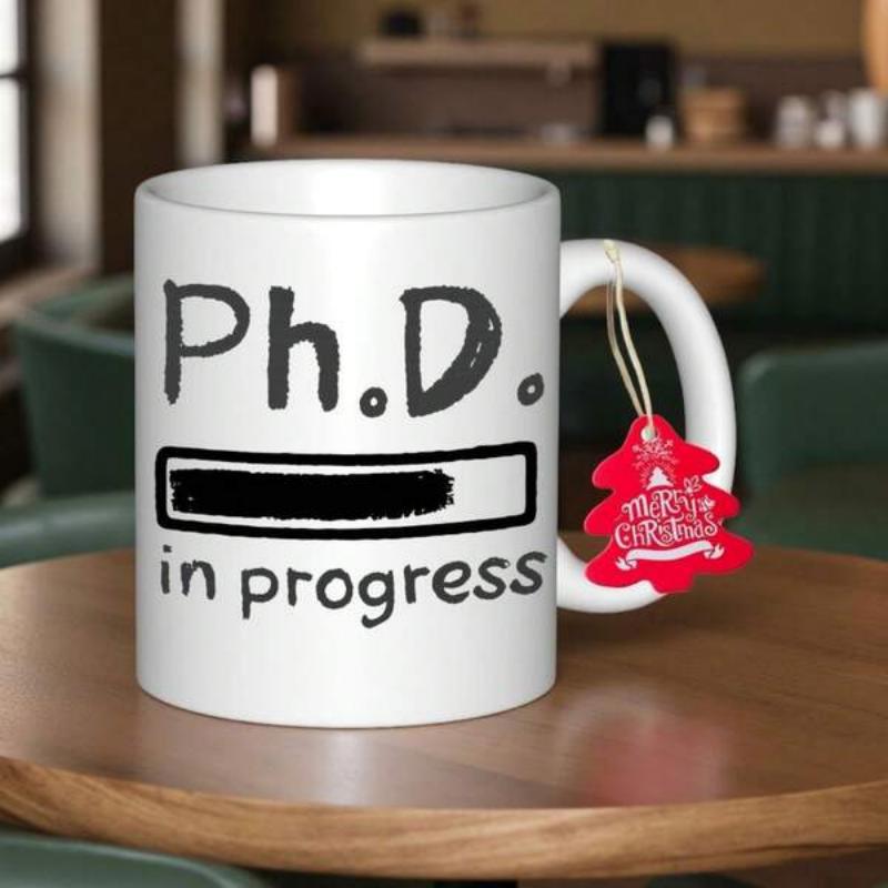 Tailorly White Ceramic 11 oz Mug - Ph D In Progress Minimalist Horizontal Loading Progress Bar With Marker Style Bold Strokes Mug